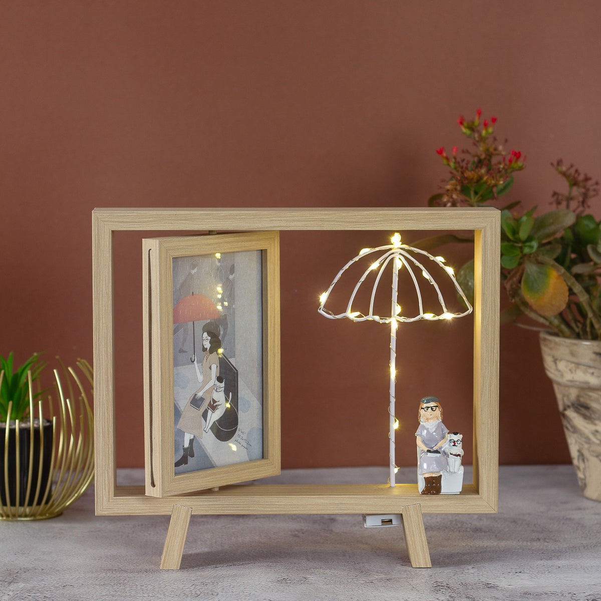 Photo frame with dual frame and Led  light- Umbrella style