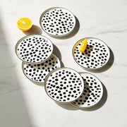 Coral Tree Ceramic Dessert Plate Set of 6 | Black Polka Dot Snack Plate | 15 cm Serving Plate
