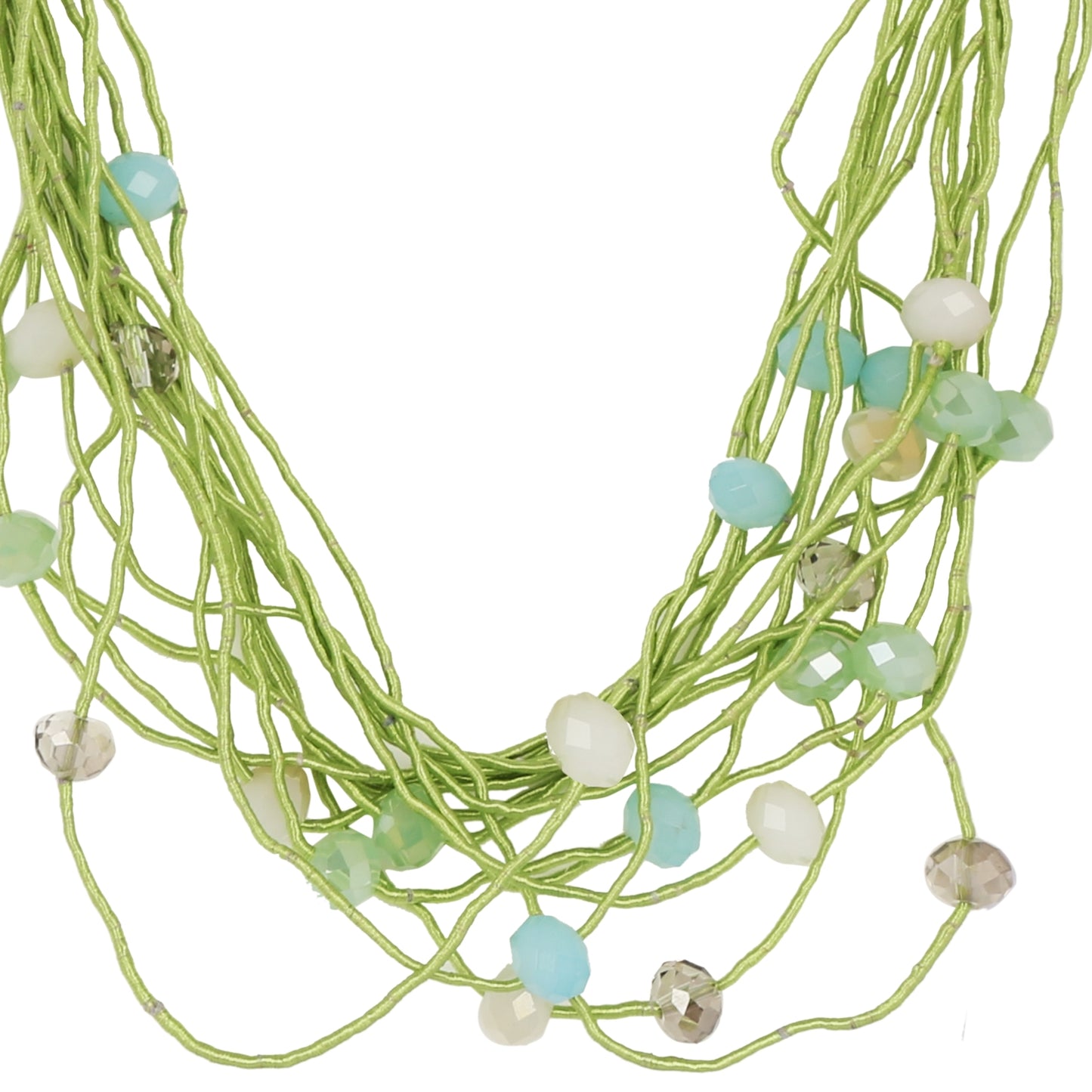 Green Beaded Multi-Layered Thread Necklace