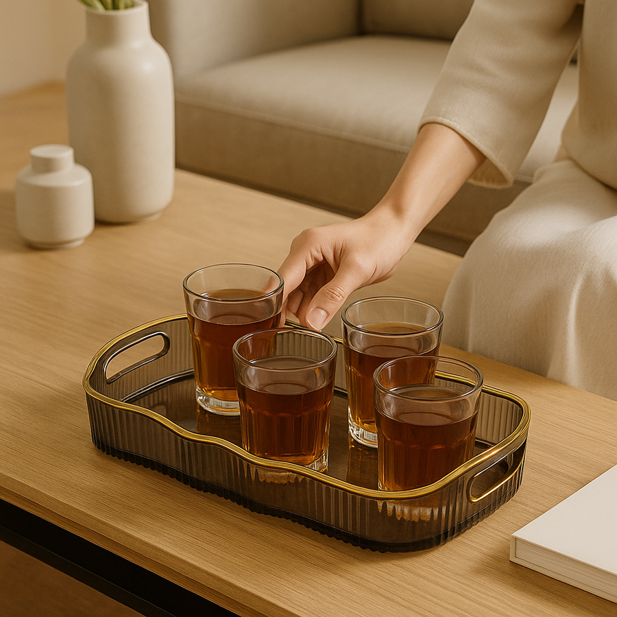 Coral Tree Transparent Acrylic Tray with Golden Rim & Handles