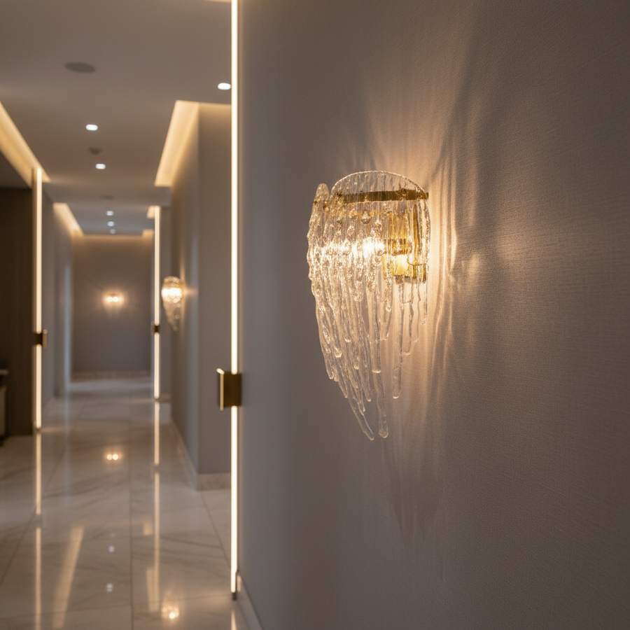 Glass Cascade Wall Light | Modern Sculptural Glass Wall Sconce with Brass Finish