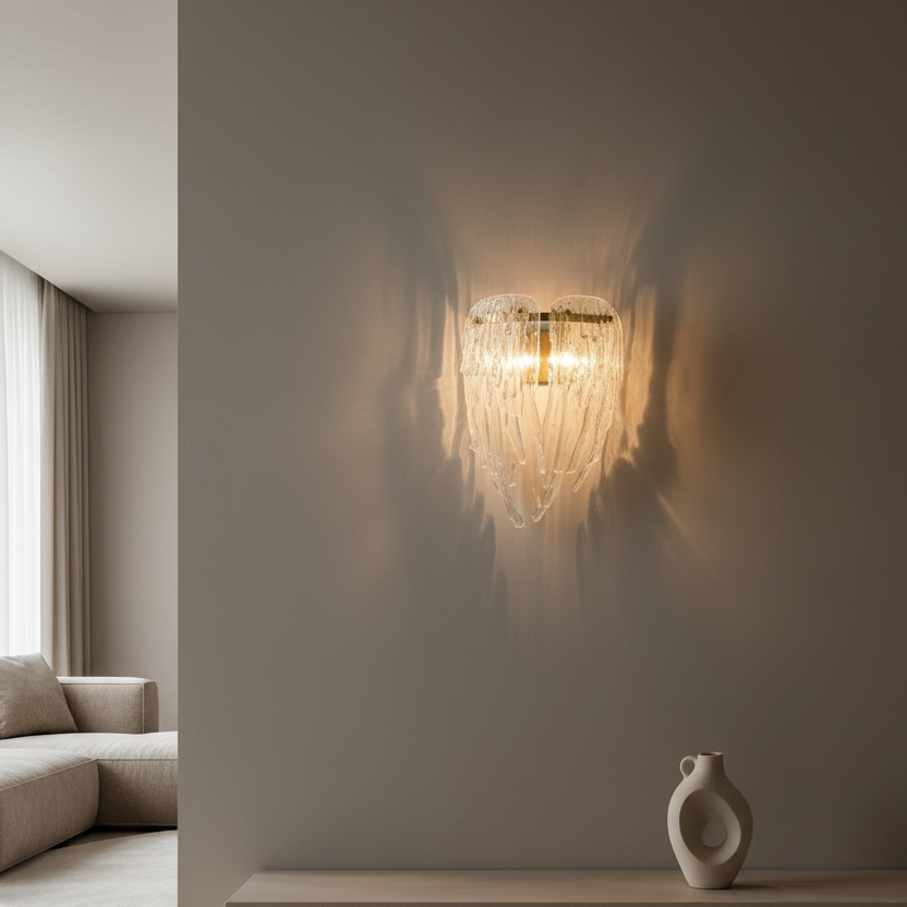 Glass Cascade Wall Light | Modern Sculptural Glass Wall Sconce with Brass Finish