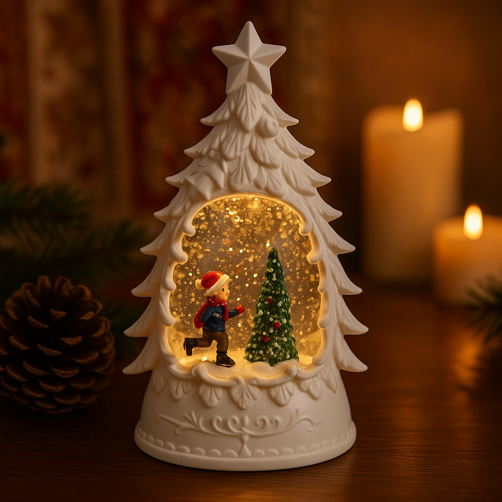 Coral Tree Ceramic LED Snow Tree Light with Glitter & Warm Glow – Chri