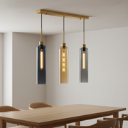 Coral Tree Blue, Amber & Smoke Glass 3-Light Linear Pendant Light with Gold Finish | Adjustable Hanging Ceiling Lamp