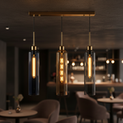 Coral Tree Blue, Amber & Smoke Glass 3-Light Linear Pendant Light with Gold Finish | Adjustable Hanging Ceiling Lamp