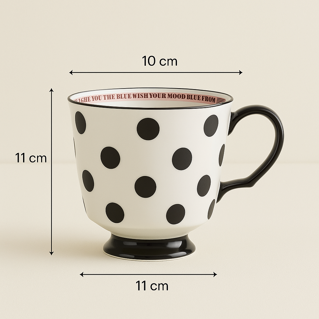 Polka Dot Ceramic Coffee Mug –Stylish Black & White Tea Cup with Handle