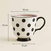 Polka Dot Ceramic Coffee Mug –Stylish Black & White Tea Cup with Handle