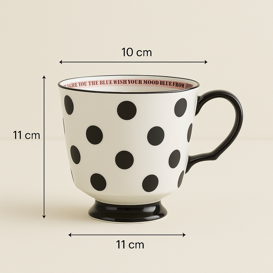 Polka Dot Ceramic Coffee Mug –Stylish Black & White Tea Cup with Handle