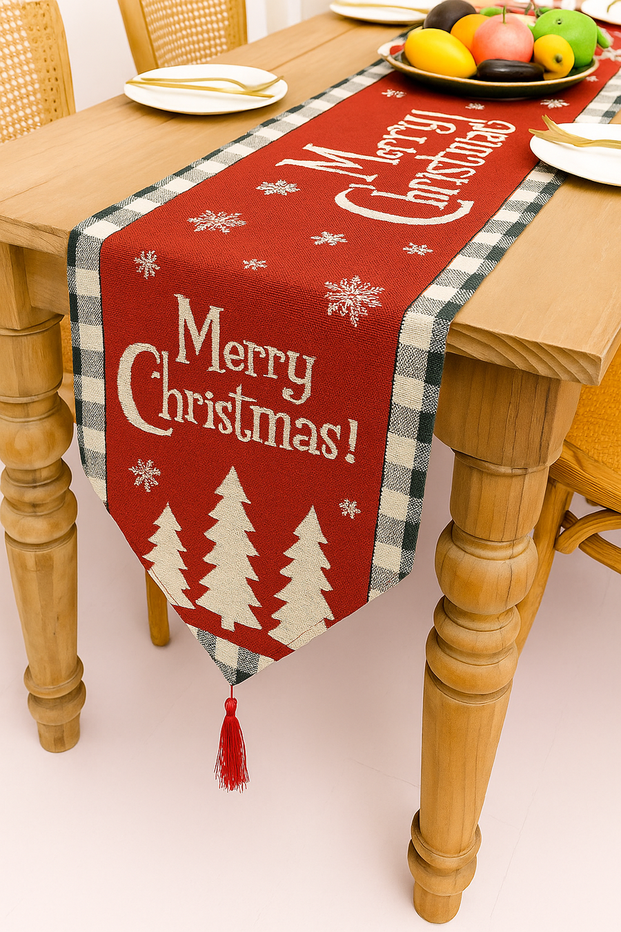 Red Christmas Table Runner – 70 x 13 Inch | Cotton Blend with Snowflake & Christmas