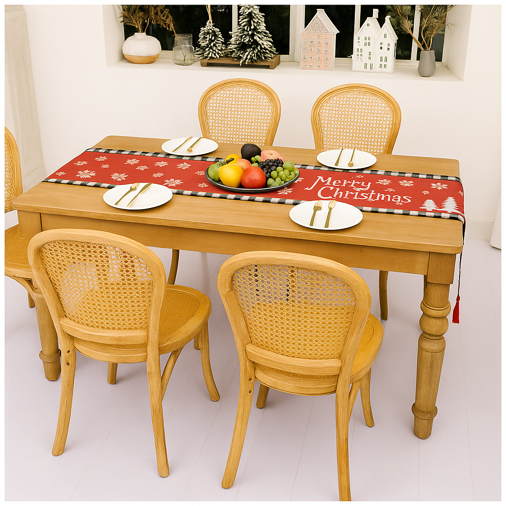 Red Christmas Table Runner – 70 x 13 Inch | Cotton Blend with Snowflake & Christmas