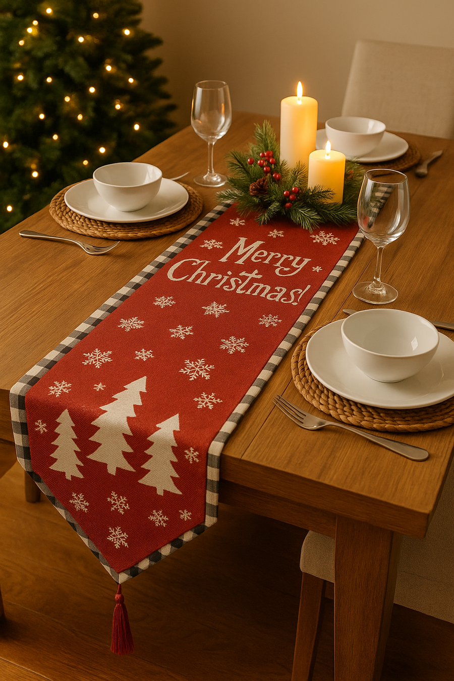 Red Christmas Table Runner – 70 x 13 Inch | Cotton Blend with Snowflake & Christmas