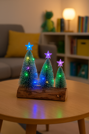 set of 3  Christmas LED Table Tree Set with Wooden Base