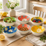 Coral Tree Set of 6 Ceramic Bowls | Hand-Painted Floral Design