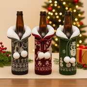 Coral Tree Woolen Christmas Wine Bottle Covers – Reindeer, Snowflake & Snowman