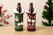 Coral Tree Woolen Christmas Wine Bottle Covers – Reindeer, Snowflake & Snowman