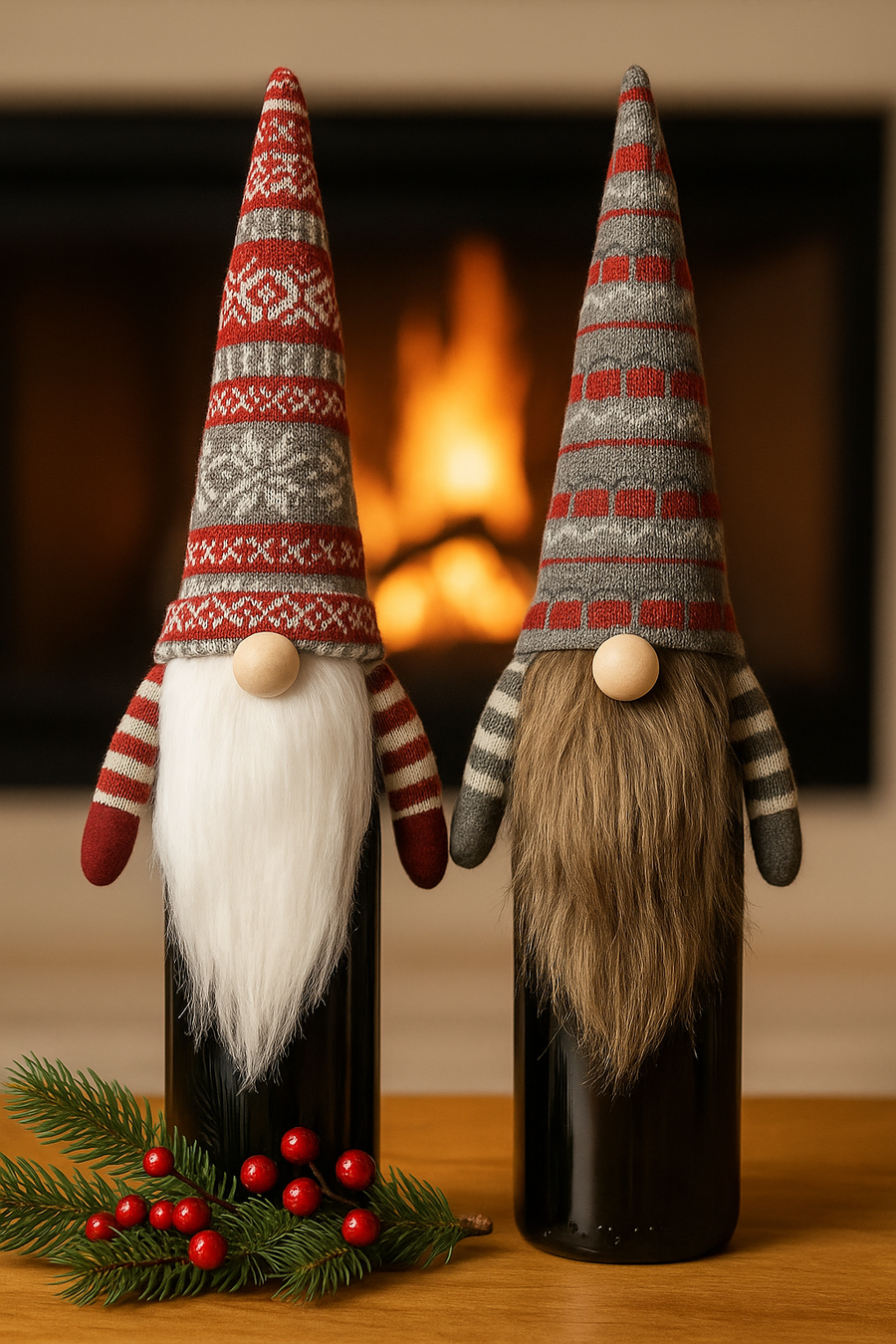 Coral Tree Set of 2 Knitted Christmas Wine Bottle Covers – Nordic Gnome Design