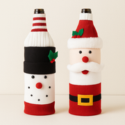 Coral Tree Christmas Wine Bottle Covers – Santa, Snowman & Reindeer Knitted Gift Wraps
