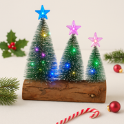 set of 3  Christmas LED Table Tree Set with Wooden Base