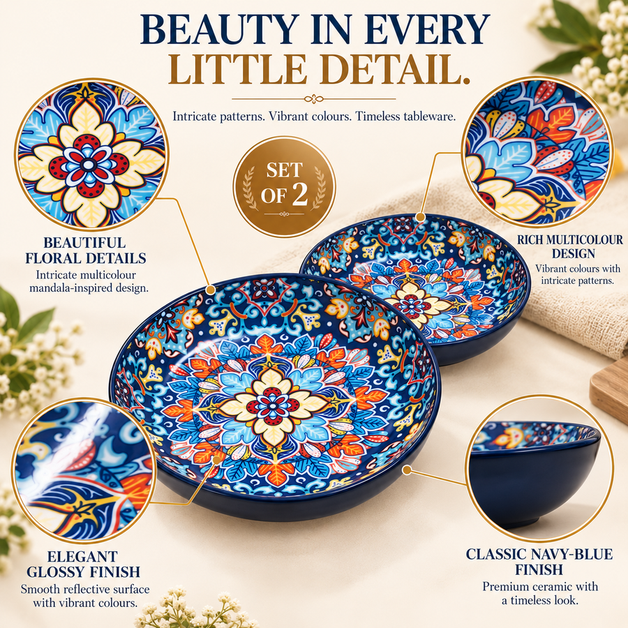 Coral Tree Multicolour Floral Ceramic Serving Plates – Set of 2