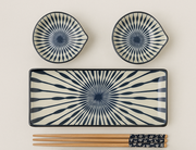 Japanese Dining Set – Ceramic Sushi Plate, 2 Dipping Bowls & 4 Chopsticks | Premium Gift Box