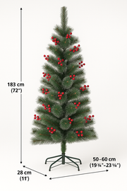 Artificial Christmas Tree with Snow-Frosted Branches & Red Berries – Indoor Festive Decoration