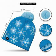 Coral Tree Snowflick Blue LED Wool Cap – 6 LEDs, 4 Light Modes, Winter Beanie, Unisex Free Size