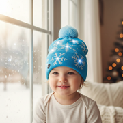 Coral Tree Snowflick Blue LED Wool Cap – 6 LEDs, 4 Light Modes, Winter Beanie, Unisex Free Size