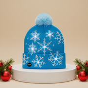 Coral Tree Snowflick Blue LED Wool Cap – 6 LEDs, 4 Light Modes, Winter Beanie, Unisex Free Size