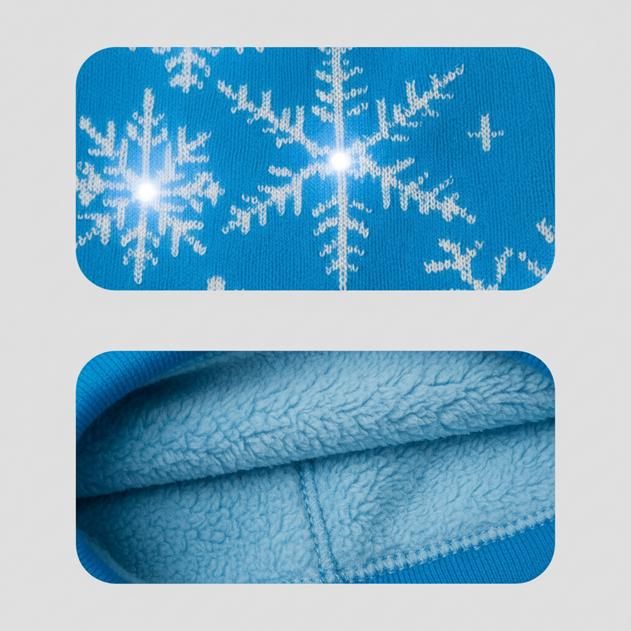 Coral Tree Snowflick Blue LED Wool Cap – 6 LEDs, 4 Light Modes, Winter Beanie, Unisex Free Size