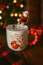 🎅 Festive “Merry Christmas” Santa Mug with Straw & Lid Set