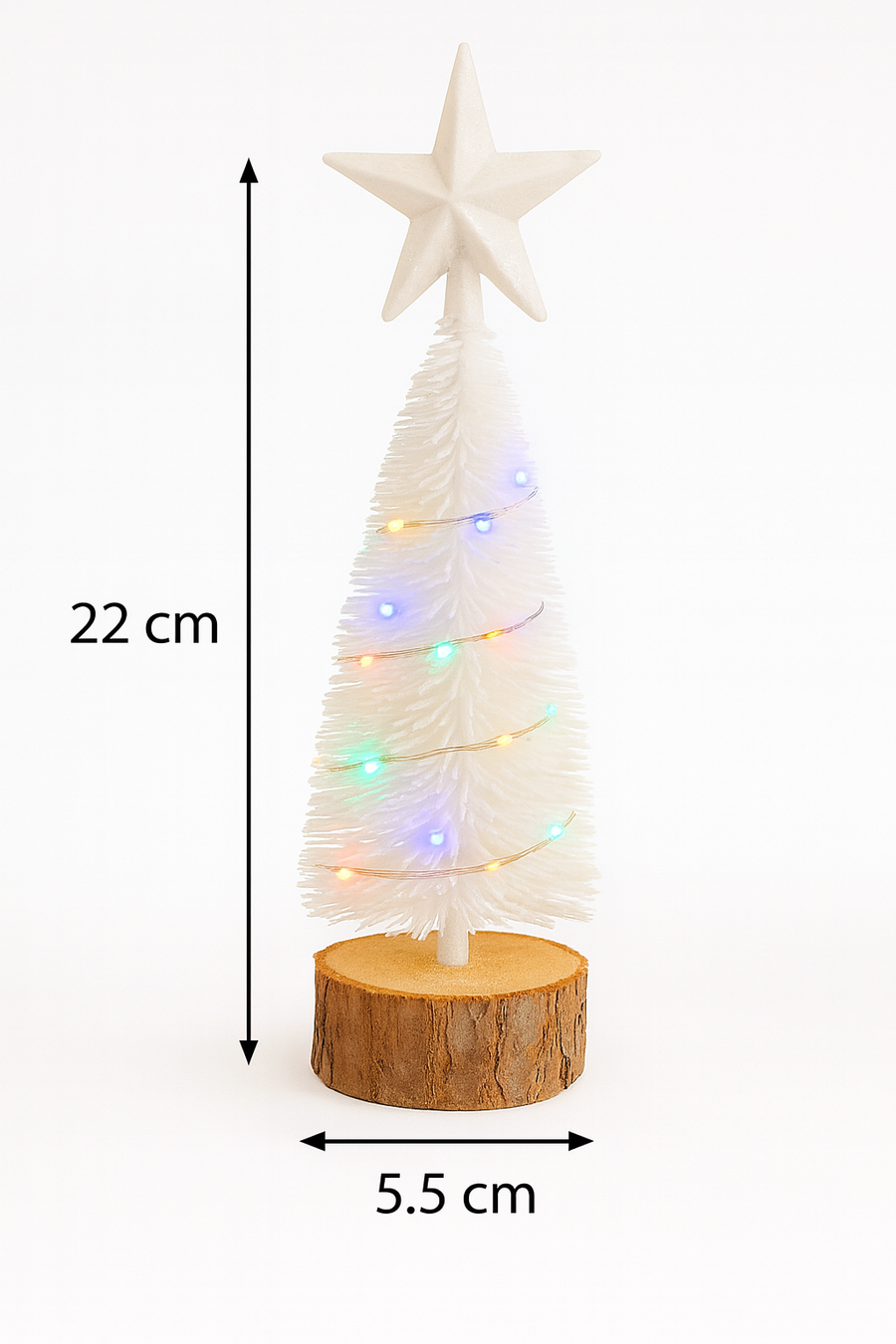 Mini White LED Christmas Tree with Wooden Base Set of 2