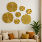 Golden Metal Wall Plate Set – 7 Round Decorative Wall Hangings for Bedroom, Living Room & Hall