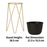 Metal Planter with Golden Stand – Black Pot, 38.5 cm