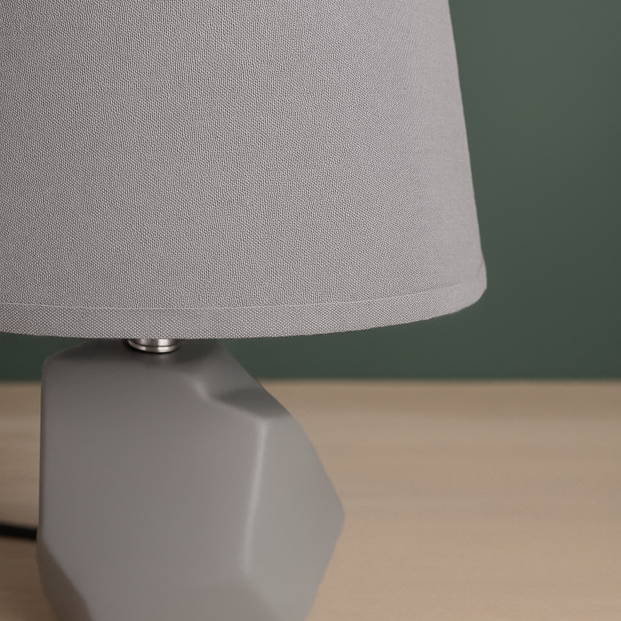 Modern Geometric Ceramic Table Lamp – Beige & Gray Finish with Off-White Shade