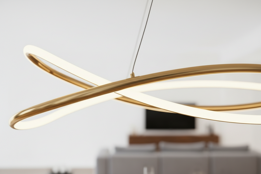 Modern Sculptural LED Chandelier in Gold Finish | Contemporary Hanging Ceiling Light