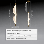 Modern Frilly LED Pendant Light | Off-White Warm Glow | Adjustable Hanging Light with Black Wire & Golden Ceiling Plate | 10W LED