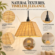 Coral Tree Natural Woven Rattan Hanging Pendant Light – Beige Boho Basket Shade | E14 Holder