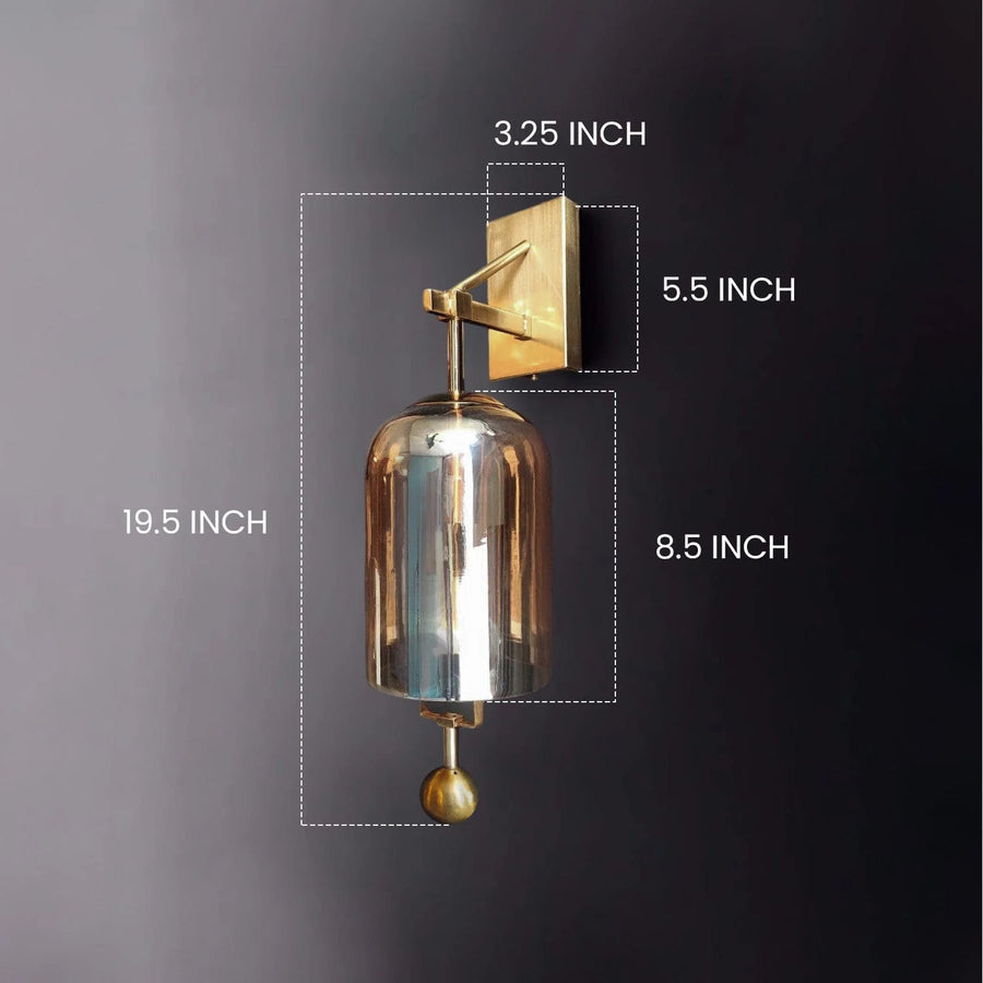 Amber Glass Wall Light with Brass Finish – Modern Decorative Wall Sconce