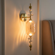 Luxury Amber Glass Integrated LED Wall Light with Crystal Accents – Antique Brass Finish