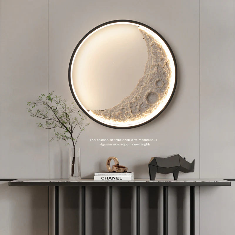 Mood Light Metal Ring Wall lamp with Resin Moon Decorative Accessories