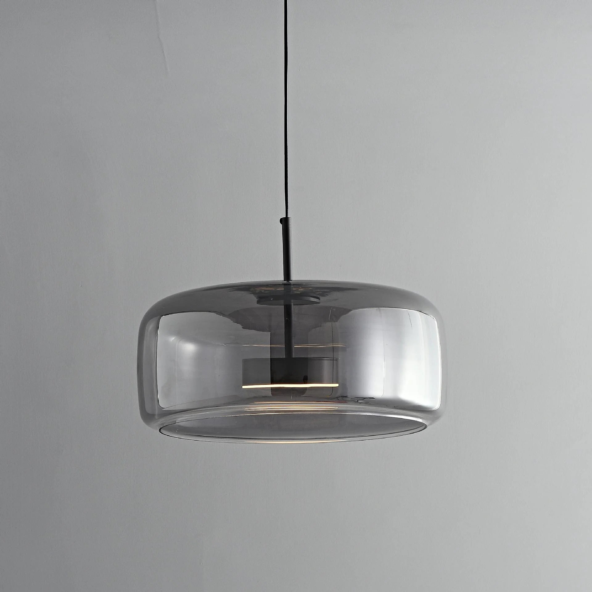 Light LED Glass Smokey Black Metal Pendant Ceiling Light - Warm White