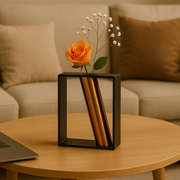 Coral Tree Modern Metal Frame Vase with Golden Tube (20x15.5x6 cm)