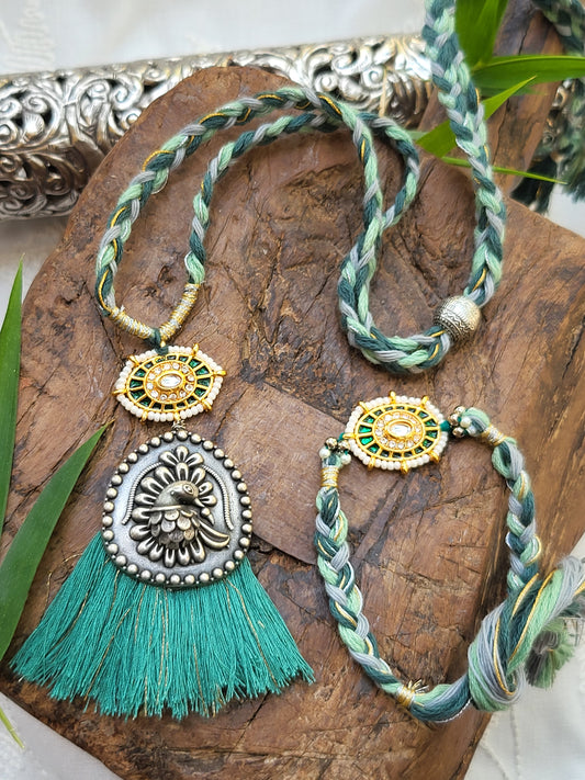 Peacock fusion lumba ( neckpiece) and rakhi set