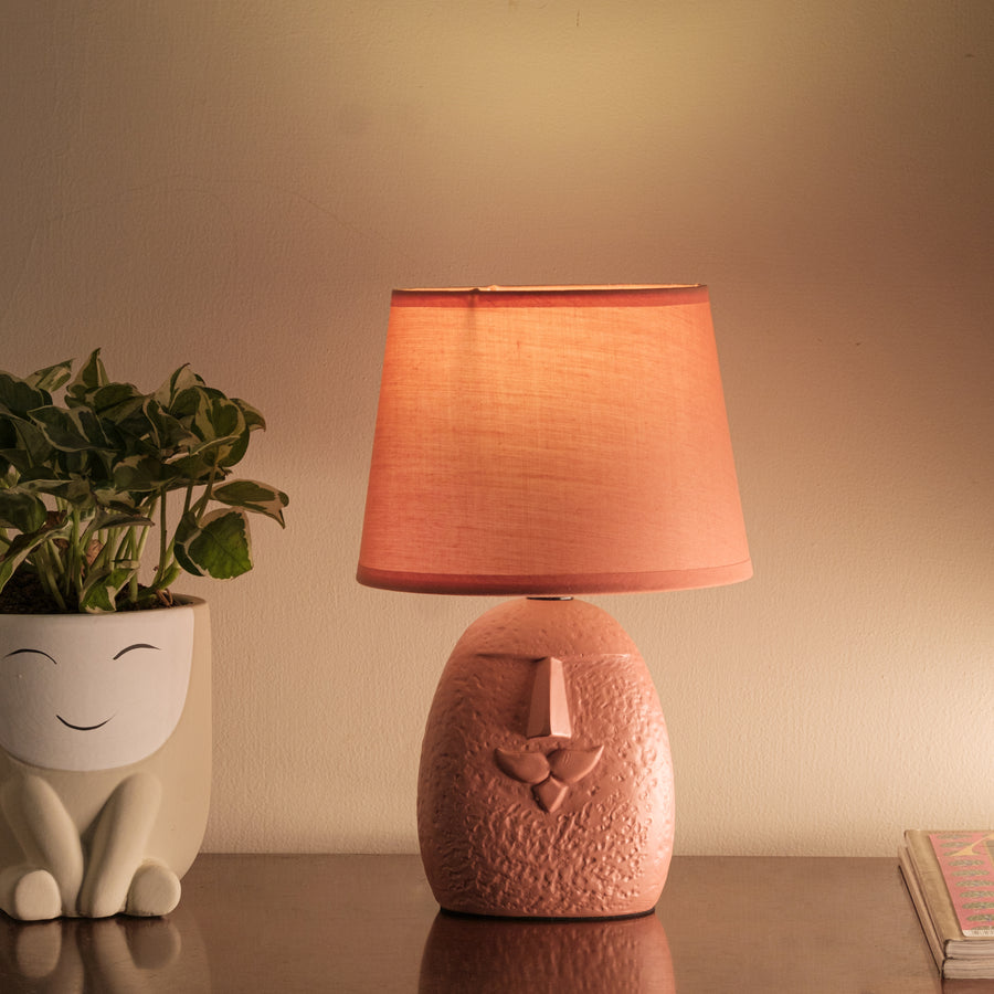 Terracotta moustache table lamp with lamp shade