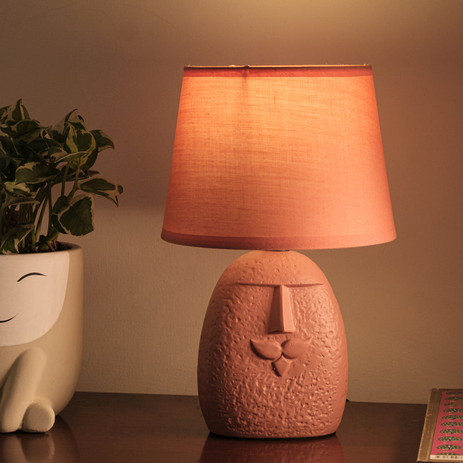 Terracotta moustache table lamp with lamp shade