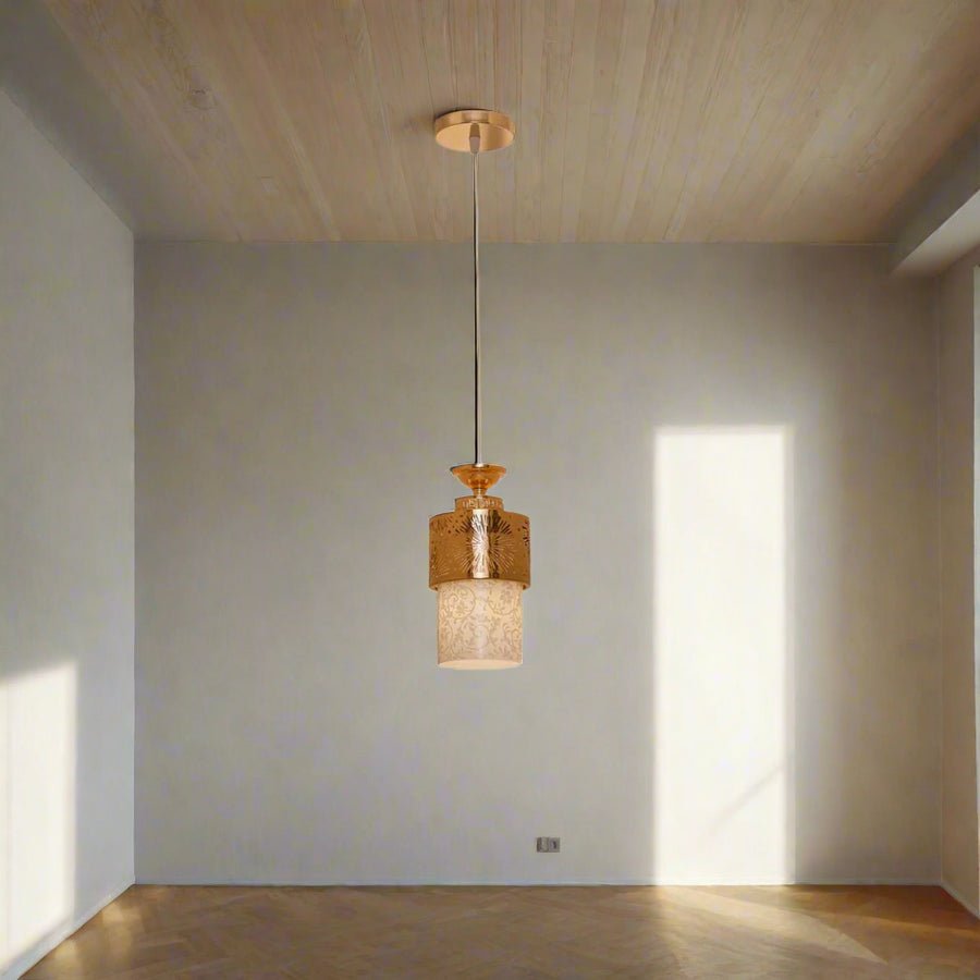 Antique Metal Glass Metal Pendant Light