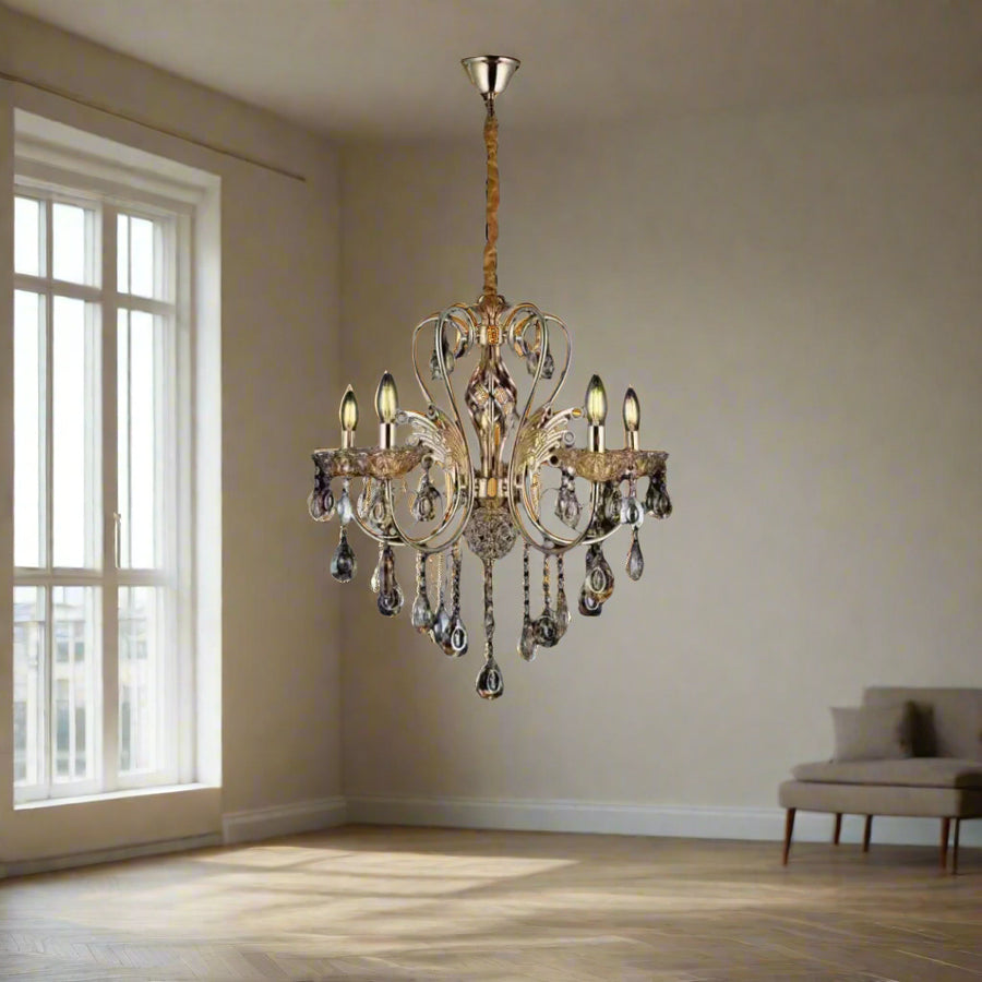 Gold Crystal Ceiling Light, Elegant Crystal & Metal Design