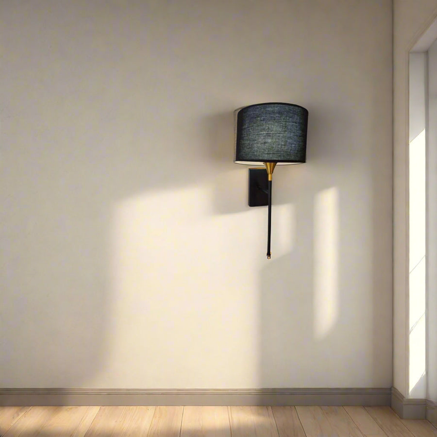 Drum Black Cotton Shade with Metal Base plate Wall Light