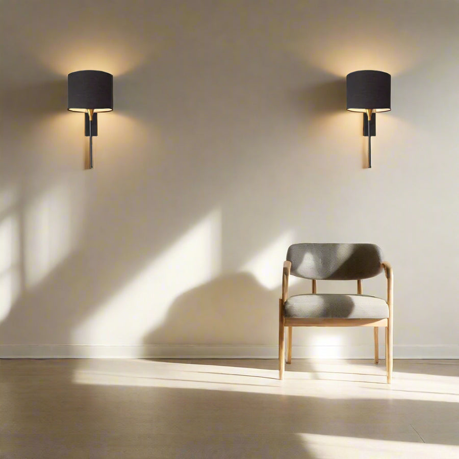 Drum Black Cotton Shade with Metal Base plate Wall Light