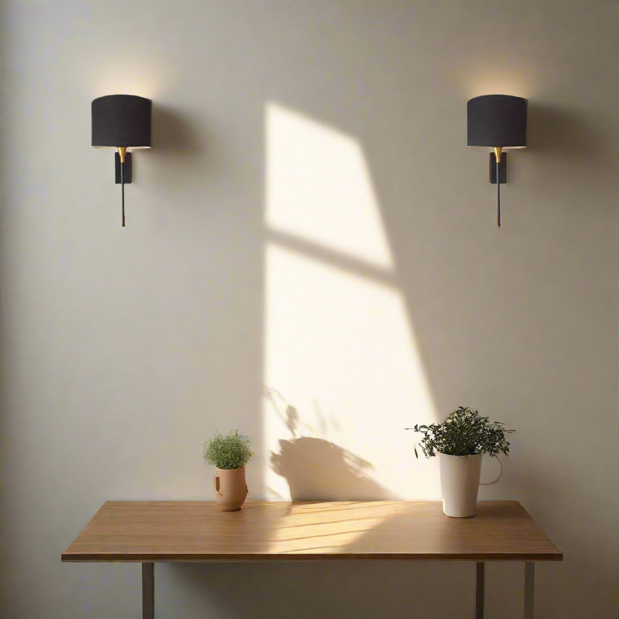 Drum Black Cotton Shade with Metal Base plate Wall Light